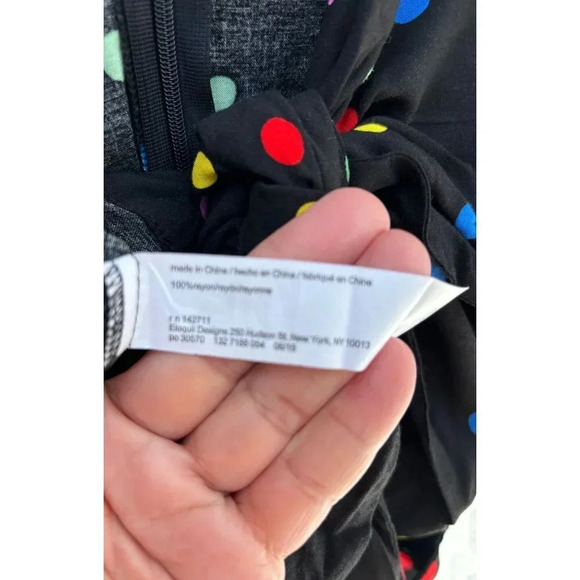 Eloquii Womens Flounce Sleeve Keyhole V Neck Polka Dot Jumpsuit Black Sz 14 - Picture 11 of 11